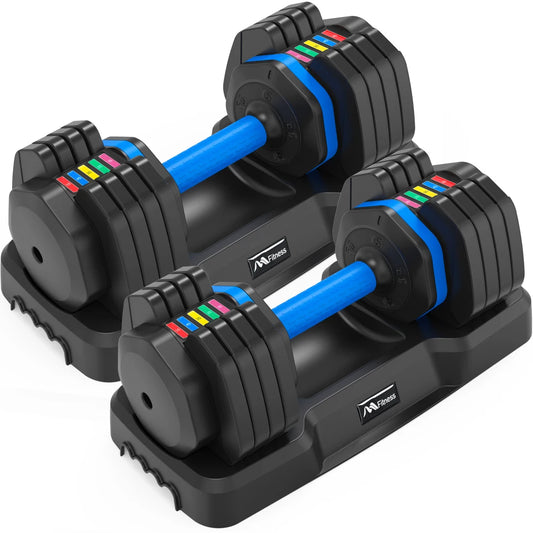 Adjustable Dumbbell - 55Lb X2 Set of 2 Anti-Slip Handle Fast Adjust Weight by Turning Handle Tray Exercise Fitness Dumbbell