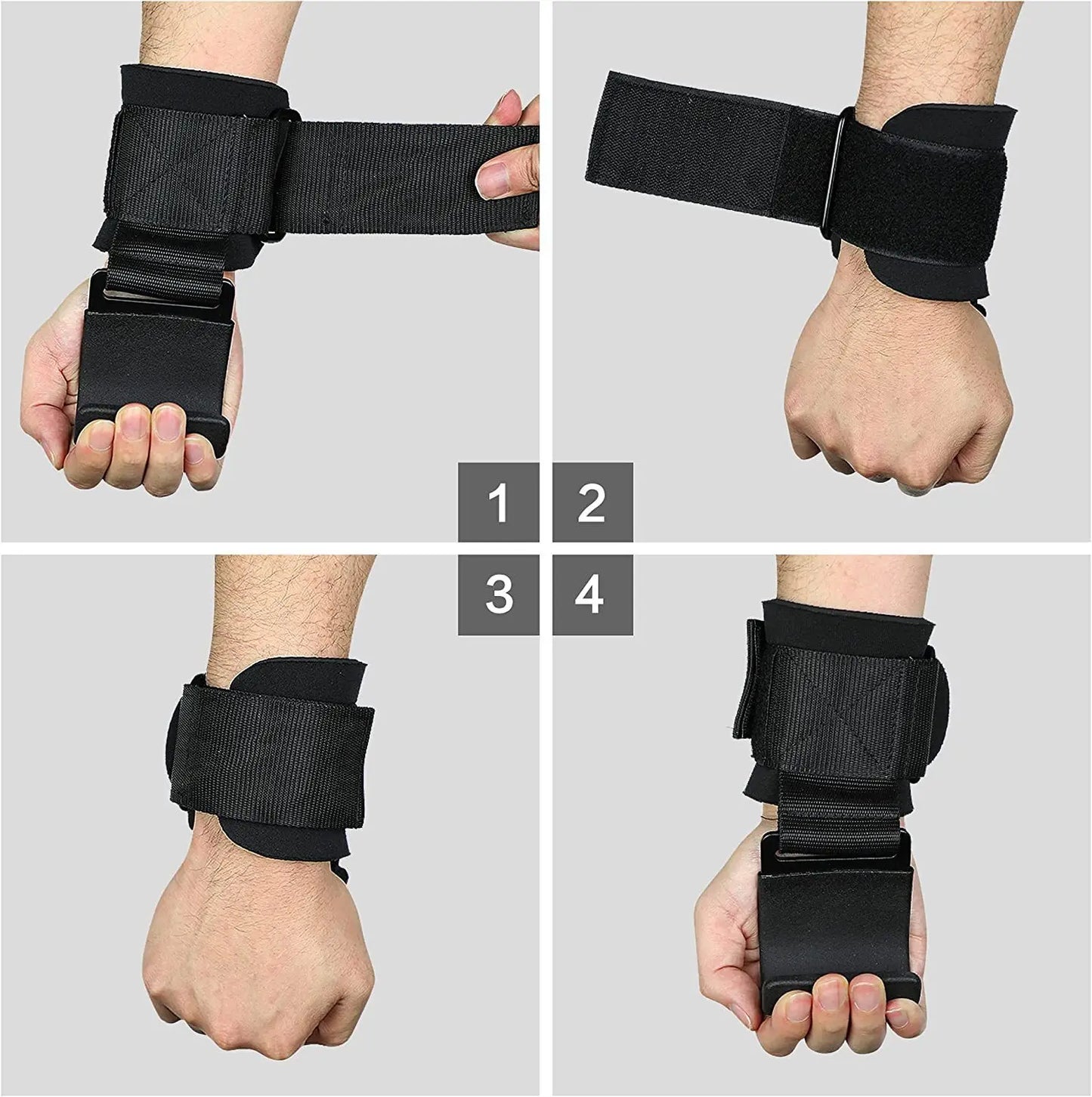 Weight Lifting Hook Grips with Wrist Wraps - Professional Hand-Bar Straps for Gym Fitness and Power Lifting