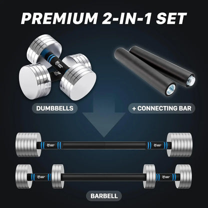 Adjustable Steel Dumbbells 20Lb Pair - 2 in 1 Dumbbell Barbell Set for Home Gym Workout - Compatible with V1.0 D