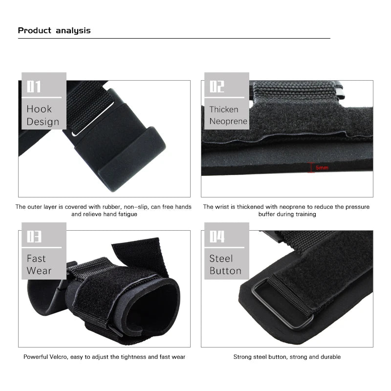 Weight Lifting Hook Grips with Wrist Wraps - Professional Hand-Bar Straps for Gym Fitness and Power Lifting