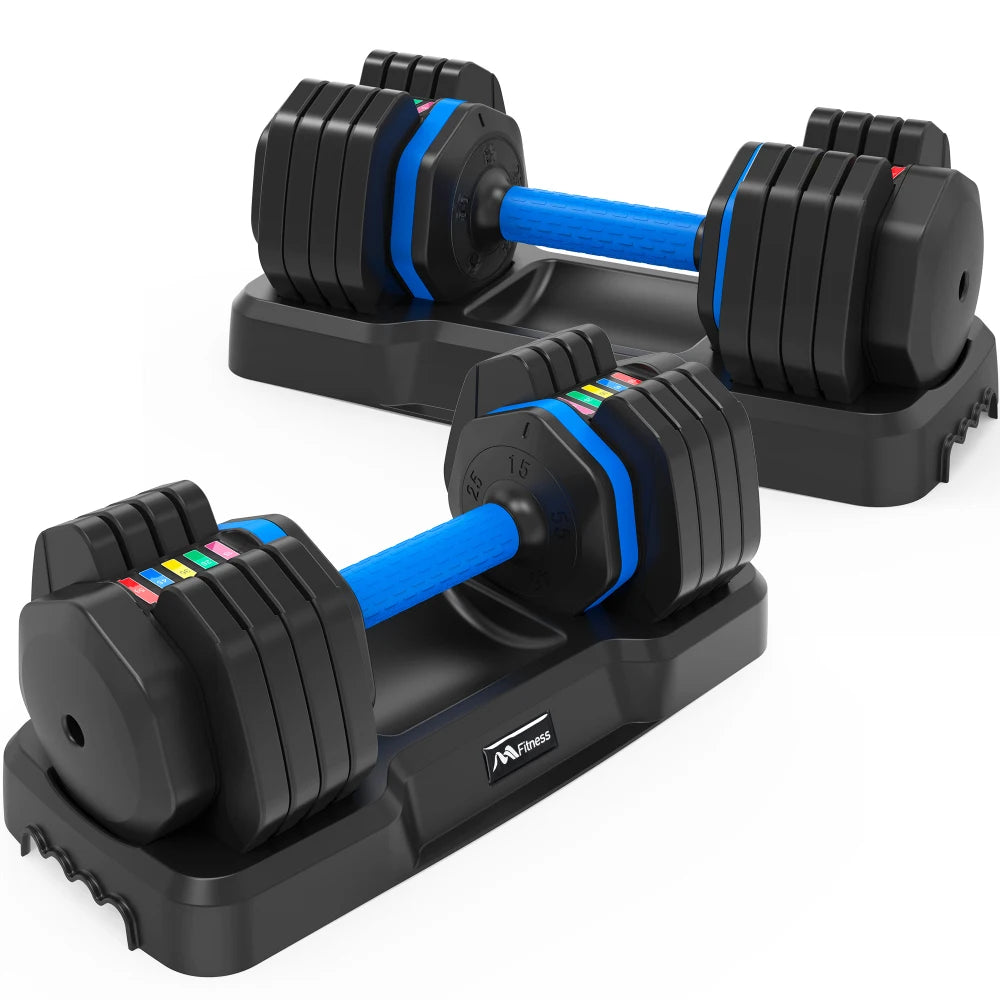 Adjustable Dumbbell - 55Lb X2 Set of 2 Anti-Slip Handle Fast Adjust Weight by Turning Handle Tray Exercise Fitness Dumbbell