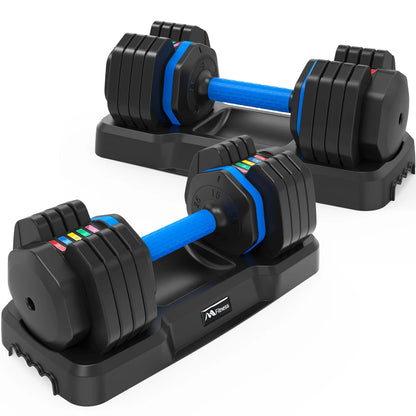 Adjustable Dumbbell - 55Lb X2 Set of 2 Anti-Slip Handle Fast Adjust Weight by Turning Handle Tray Exercise Fitness Dumbbell