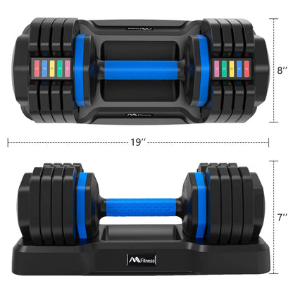 Adjustable Dumbbell - 55Lb X2 Set of 2 Anti-Slip Handle Fast Adjust Weight by Turning Handle Tray Exercise Fitness Dumbbell